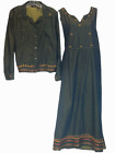 VTG 90s AGAPO Women’s Sleeveless Embroidered Denim Maxi Dress W Blazer Medium M