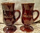 New ListingVintage Brown Pottery Cappuccino Mugs, Faceted Ceramic Pedestal, SET/2, EUC