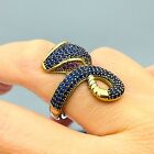 Women Simulated Sapphire 925 Sterling Silver Ring Snake Animal Figure Handmade