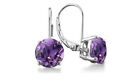 Purple Amethyst Leverback Gemstone Sterling Silver Stud Earrings Round February