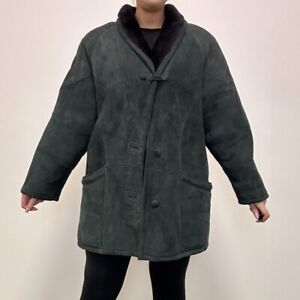 100% REAL Genuine Blue Sheepskin Shearling Suede Coat Jacket - Large
