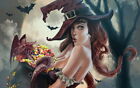 Halloween Party Art Wall Decor Witch And Dragon Oil painting Printed On Canvas