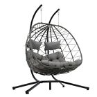 2 Person Outdoor Rattan Egg Hanging Chair Patio Wicker Swing Chair with Stand