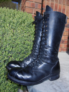 MARINE ISSUE TALL BLACK LEATHER MILITARY LINEMAN BOOTS MEN'S 12D LINESMAN USA