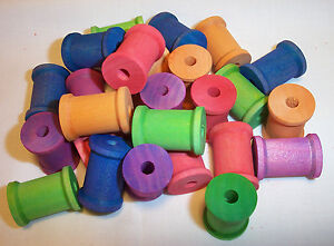 25 Parrot Bird Toy Parts Colored Wood Spools 1-3/16