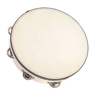 10 inch Musical Tambourine Wood Hand Held Tamborine Drum Round Percussion G0B9
