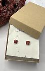 Genuine Red Coral stud earrings 925 sterling silver 6mm square Studs Small