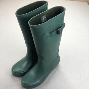 LL Bean Wellies Rubber Boots Women’s Sz 7 Dark Hunter Green Tall Pull On Rain