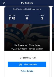 Ny Yankees  2024 Season Tickets  Selling Ind Game Section 117B ROW 6 Seats 3 & 4