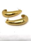 Gold Tone Half Hoop Long Dangle Pierced Earrings Modernist Design