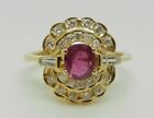 3CT Oval Cut Lab Created Ruby Halo Engagement Ring 14K Yellow Gold Plated Silver