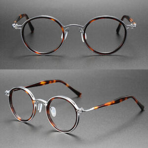 Women Men Round Titanium Acetate Eyeglass Frames Retro Glasses Frame RX-able A