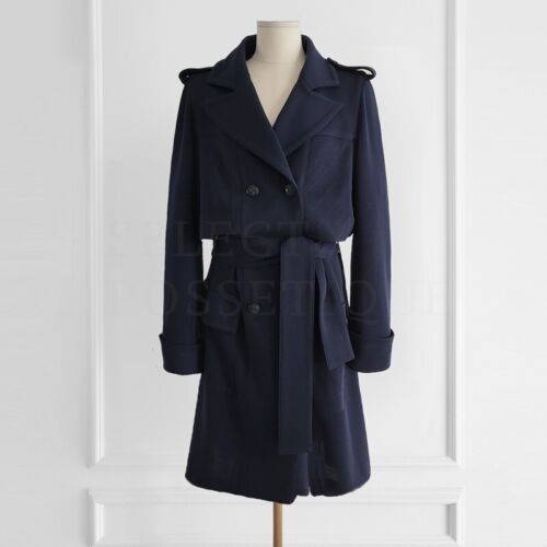 NWOT CHANEL 11P NAVY QUILTED WOOL TRENCH COAT FR38