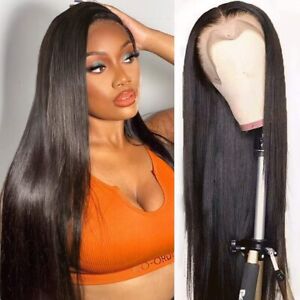 Straight Lace Frontal Wigs Brazilian Remy Human Hair Pre Plucked Natural Black