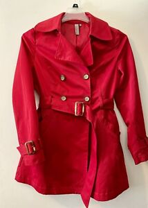 Ambition Double Breasted Red Womens Size Small Cropped Trench Coat Jacket Belted