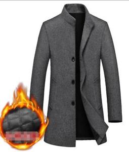 Men's Youth Chic Stand Collar Wool Blend Slim Quilted Trench Coat Overcoat DID