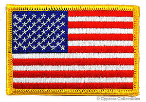 AMERICAN FLAG PATCH embroidered iron-on GOLD BORDER USA US United States QUALITY