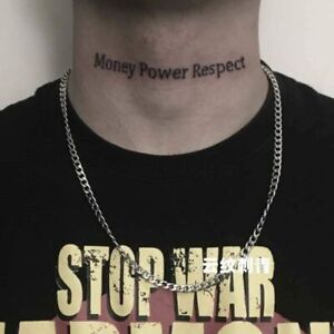 Temporary Fake Tattoo Sheet English Words Money Power Respect Men Women Neck Arm