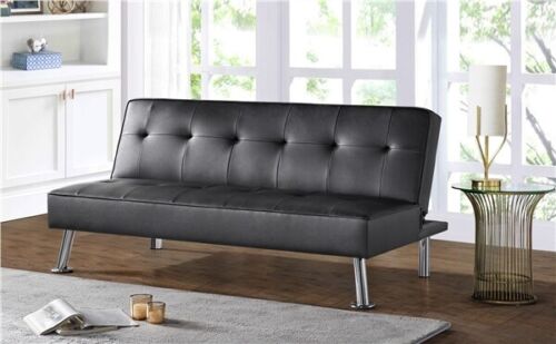 Futon Sofa Couch Modern Faux Leather Sofa Bed Convertible Sofas Sleeper Black