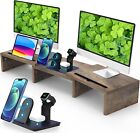 Subhtoh Dual Monitor Stand Riser with 3 in1 Wireless Charging Station