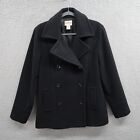 St Johns Bay Pea Coat Womens Large 12/14 Black Wool Cashmere Long Sleeve
