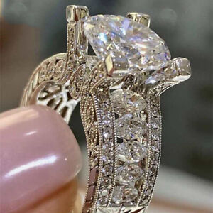 Women Wedding Jewelry Fashion Round Cubic Zircon 925 Silver Filled Ring Sz 6-10