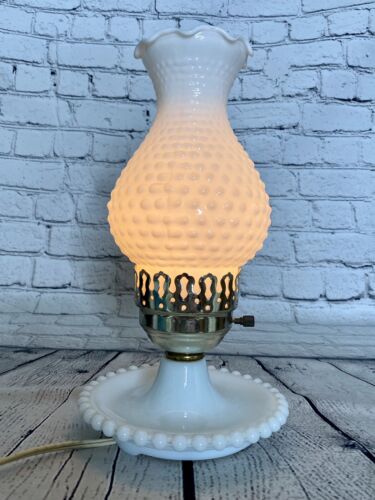 Vintage Hobnail White Milk Glass Lamp Electric Works
