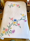 Vintage 1950s Chenille Bedspread Floral Flowers Craft Tear Repair 102 x 95