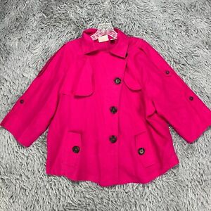 Chico's 100% Linen Jacket Coat Women's 3 US 16 Hot Pink Button Trench