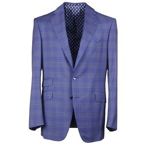 Zilli Tailored-Fit Gray and Blue Check Year-Round Wool Suit 48R (Eu 58) NWT