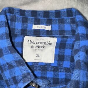 ABERCROMBIE & FITCH Men’s Blue Plaid Flannel Muscle Button Sz XL