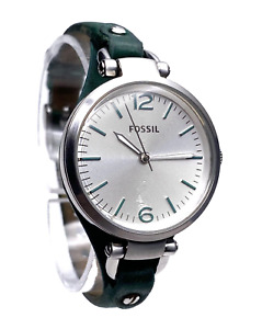 FOSSIL GEORGIA ES3316 SILVER TONE STEEL 5ATM GREEN LEATHER BAND LADIES WATCH