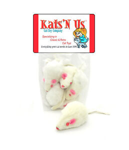 Fur White Mouse Cat Toy - 5 Pak - WITH RATTLE SOUND