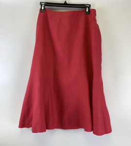 Chaps Ralph Lauren Pink Linen Midi Skirt Flare Lined Side Zip Womens Size 10