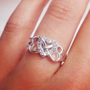 Romantic Heart 925 Silver Wedding Ring Women Cubic Zircon Jewelry Sz 6-10