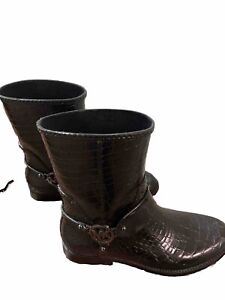 Michael Kors Croc Fulton Embossed Black Rubber Rain Boots Womens Size 9