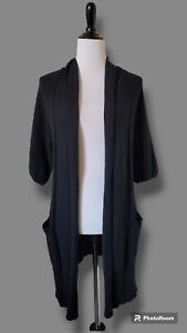 Bloomingdale's 100% Cashmere Bubble Sleeve Duster Long Open Cardigan Black XS
