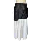 Micas Black Faux Leather White Pleated Layered Skirt Size Medium
