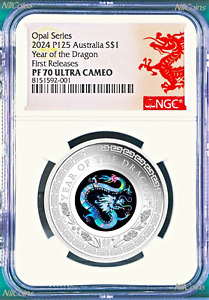2024 Australia OPAL LUNAR Year of the Dragon 1 oz Silver Proof Coin NGC PF70 FR