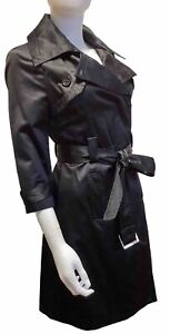 * BEBE Sz S Satin  Trench Coat w/ Belt Cotton Blend  3/4 Sleeves Black