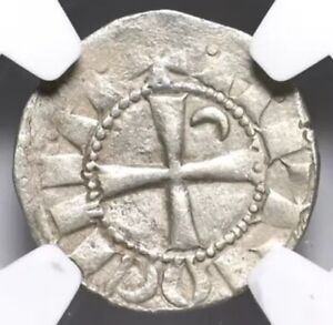 NGC AU Bohemond IV 1202-1232 AD CRUSADERS, Antioch., Silver Knights Templar Coin