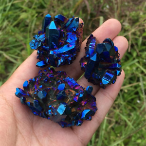 Natural Rainbow Aura Titanium Gemstone Quartz Crystal Cluster Specimens Healing