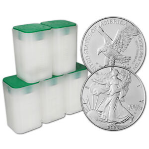 2024 American Silver Eagle 1 oz $1 5 Rolls 100 BU Coins in 5 Mint Tubes