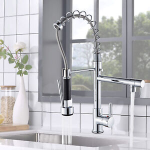 Chrome Spring Kitchen Faucet Pull Down Sprayer Swivel Single Handle Sink Mixer
