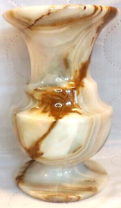 Vintage Carved Marbled Onyx Stone Vase Cream and Honey Colored 6