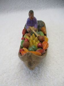 New ListingCOLOMBIA Clay Boat Man Fruit Ceramic TerraCotta Hand Crafted Folk Art Pottery