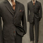 Vintage Men Double-Piece Notched Collar Tuxedo Blazer Pants Water Washing Style