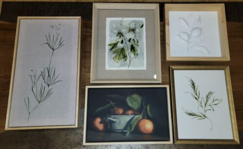 Curated 5 Pc Pottery Barn Wall Art Glass Wood Gallery Framed Fern Willow Grass