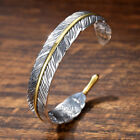 Men's Silver Feather Adjustable Bangle Cuff Bracelet Fashion Retro Jewelry Gift