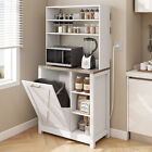 Kitchen Bakers Rack with Trash Can Bin Cabinet & Power Outlet Microwave Stand